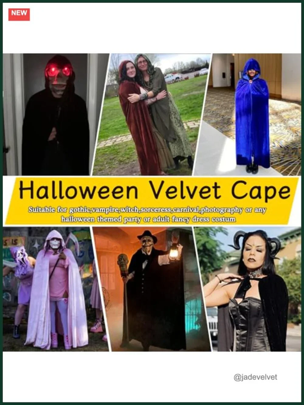 Velvet Cape Cloak with Hood Halloween Vampire Adult Costume